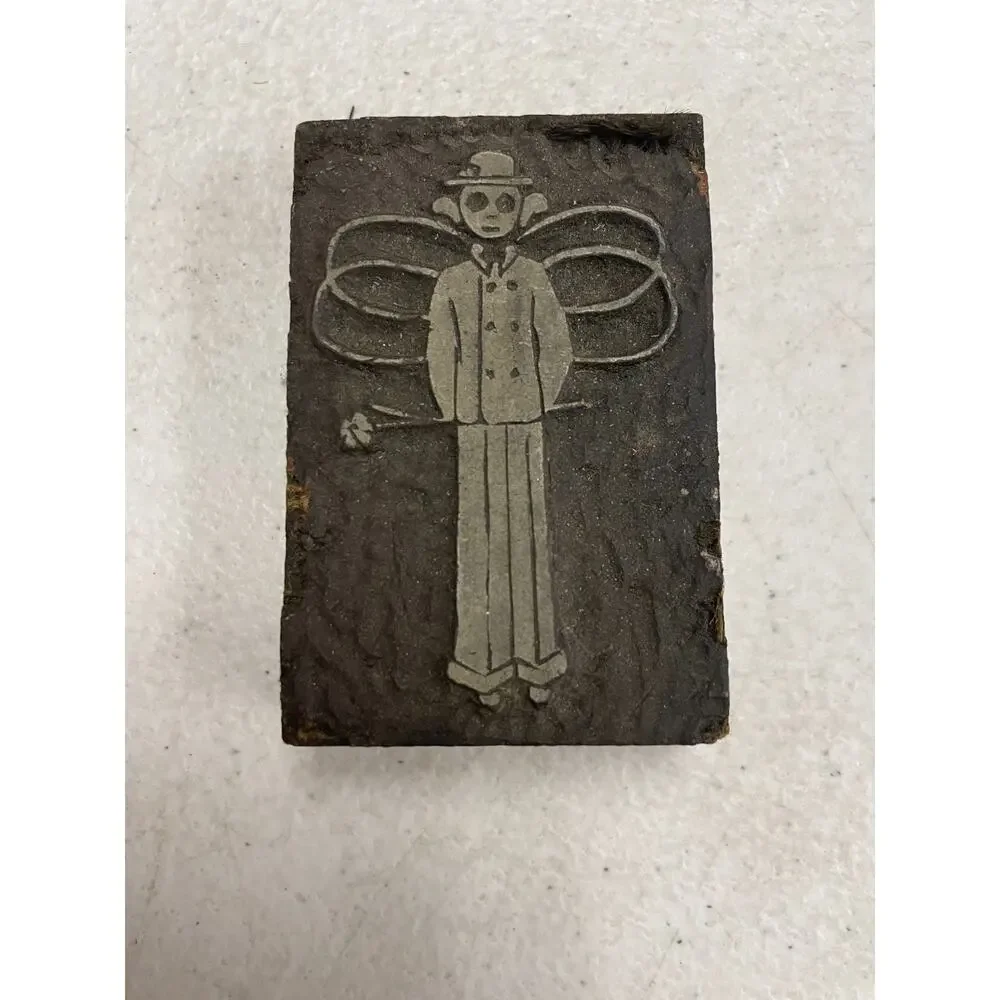 Vintage Letterpress Block Printing Plate Whimsical Angel Figure Wood Mounted